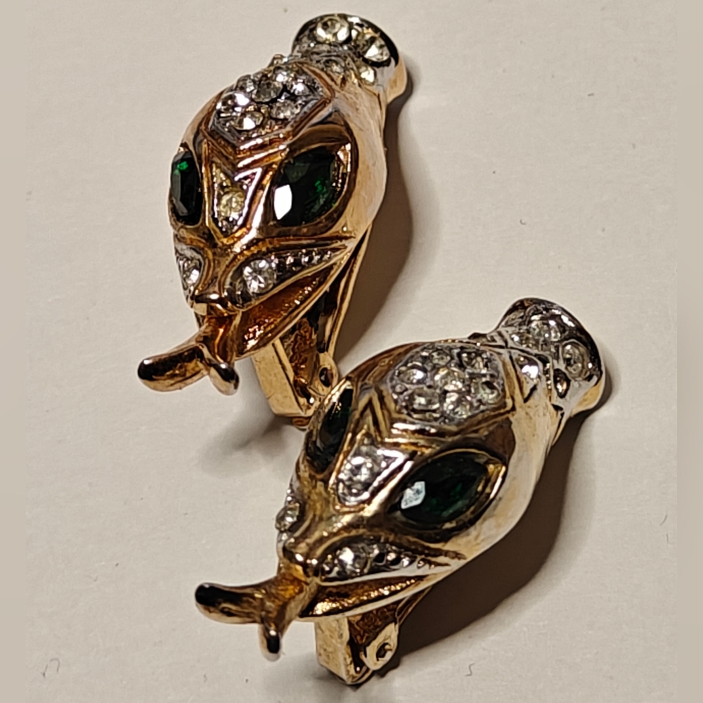 Elegant Coro Snake Serpent Gold & Green Glas Accents